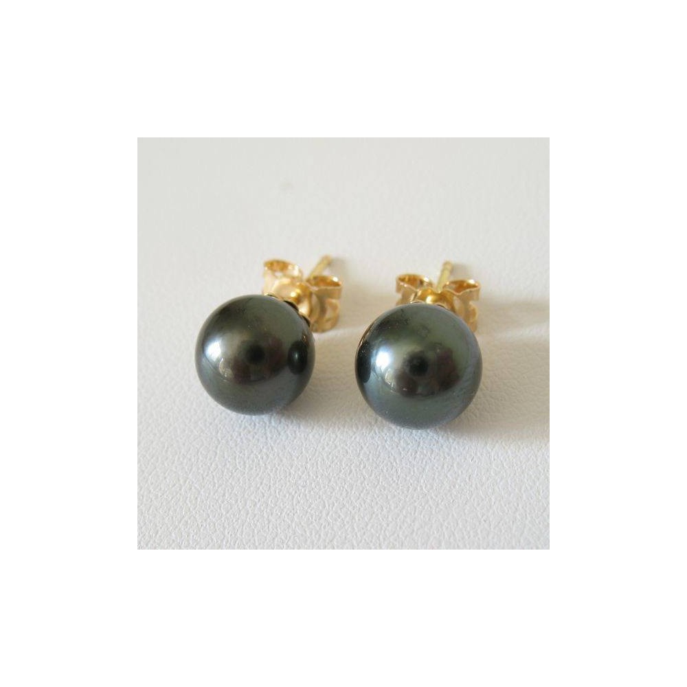 Boucles d oreilles Perle de Tahiti noire. OR 750