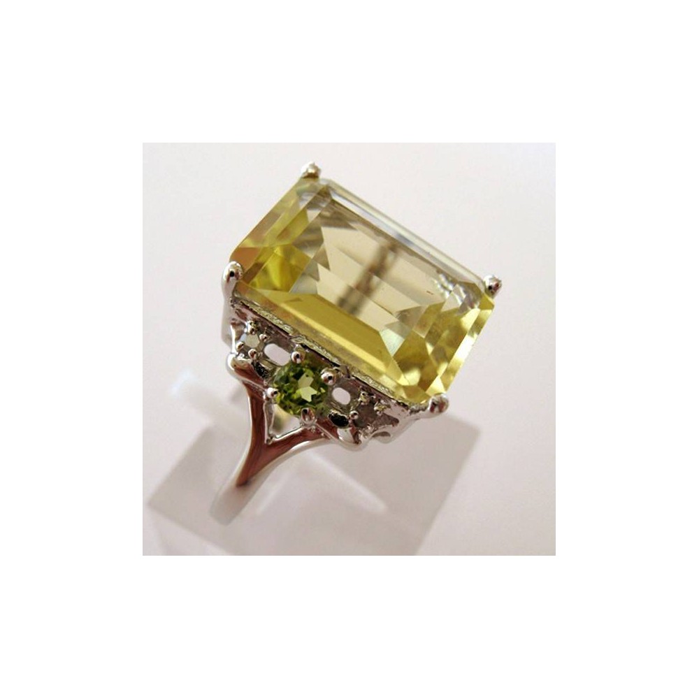Bague Lutèce quartz citron péridot diamants argent  rhodié