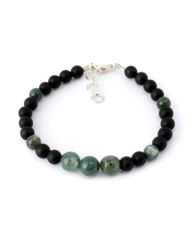 Bracelet de perles pour homme BRICE. Perles noires et vert emeraude