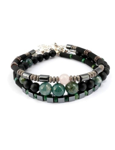 Bracelet de perles pour homme BRICE. Perles noires et vert emeraude