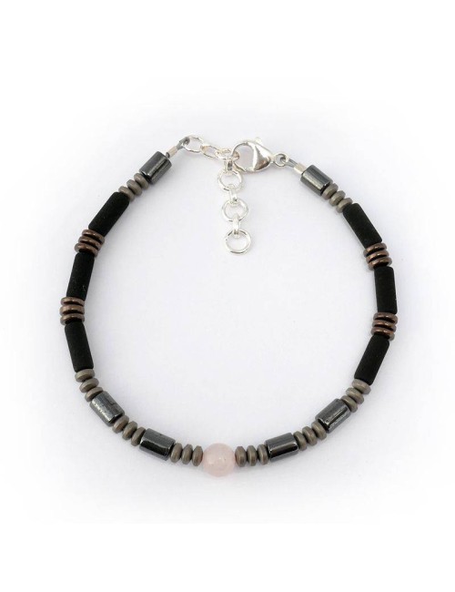 Bracelet de perles pour homme EARL Hématite et quartz rose