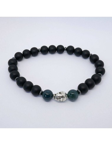 Bracelet de perles BUDDHA agate mousse et onyx noir mat