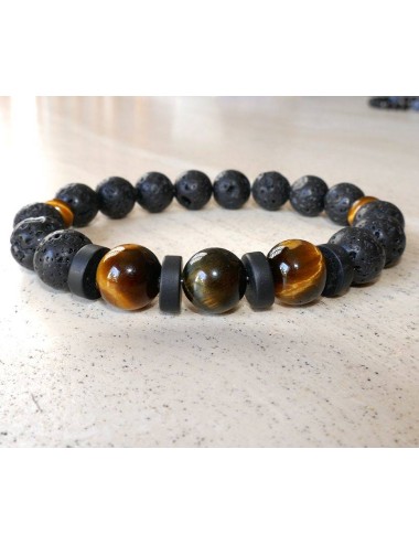 Bracelet de perles BOOBA pierre de lave, œil de tigre et pierre du brésil