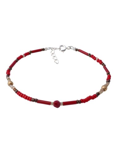Bracelet fin pour femme rouge corail. Argent 925