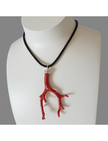 Collier Corail rouge 2 branches. Argent 925