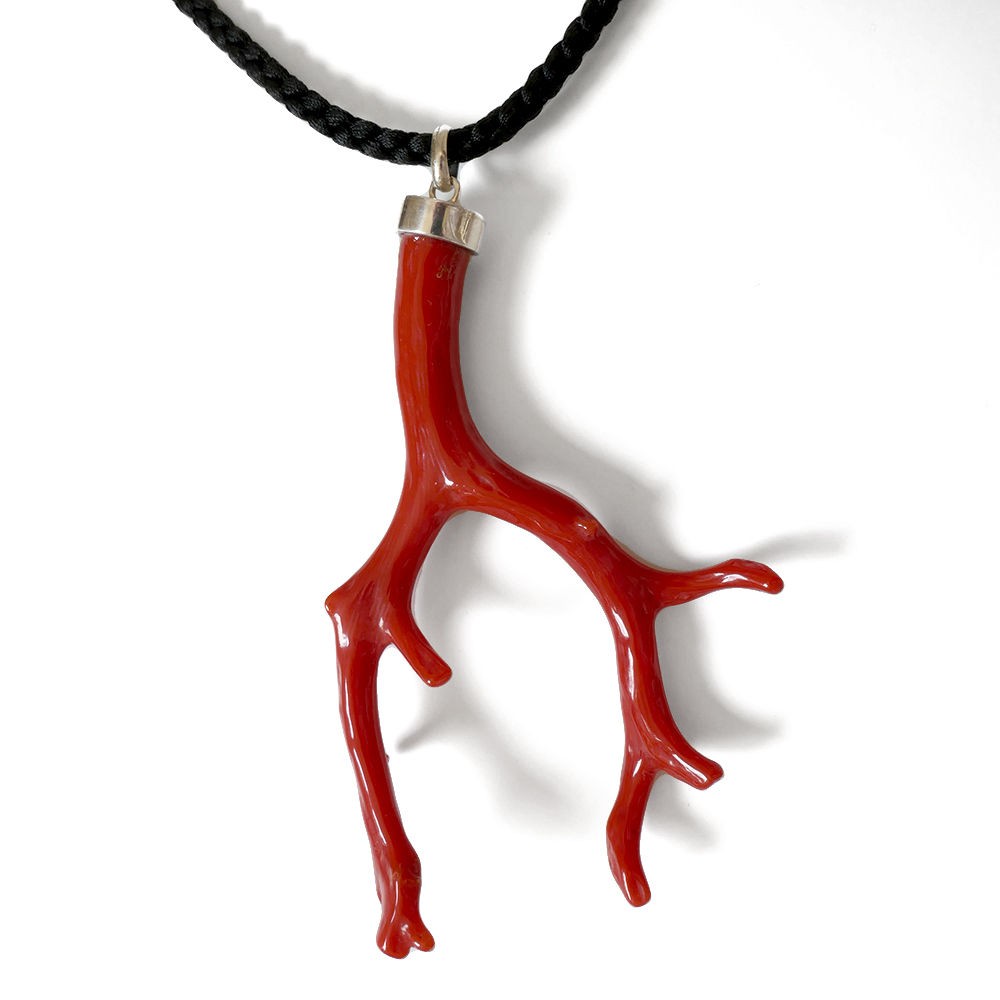 Collier Corail rouge 2 branches. Argent 925