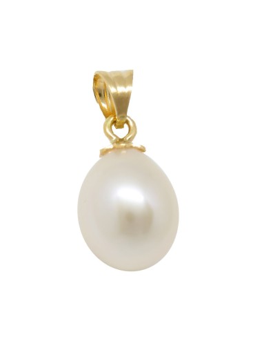 Doris : Pendentif  Perle de culture blanche ovale. Bélière en or 750