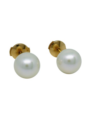 Boucles d'oreilles perles de culture blanche 8,5mm. Fermoirs sécurité OR 750