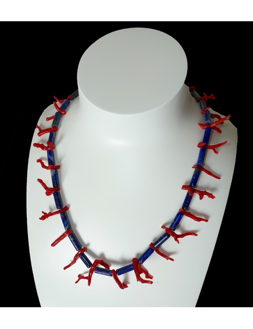 Giglio, collier en corail rouge et lapis lazuli
