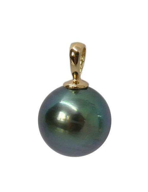 Pendentif grosse perle de Tahiti ronde 11,5mm verte