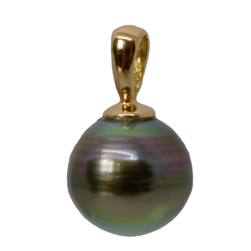 Pella: pendentif perle de Tahiti cerclée. Or jaune 750