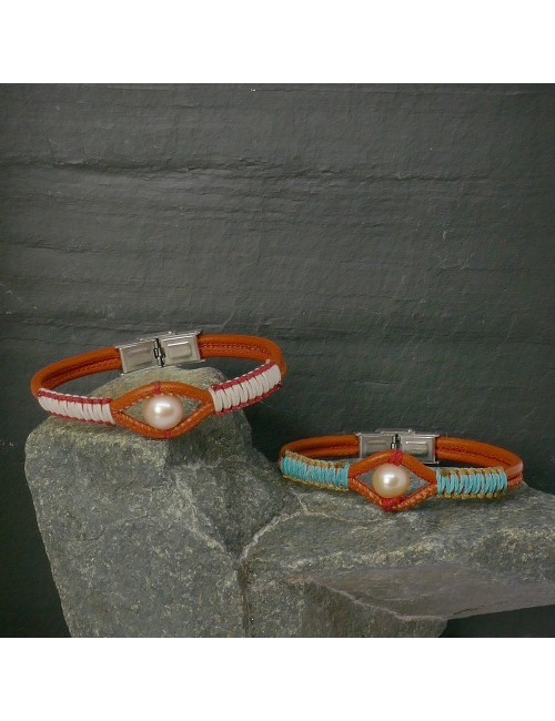 Bracelet pour femme en cuir et perle de culture ARIZONA et Yuma