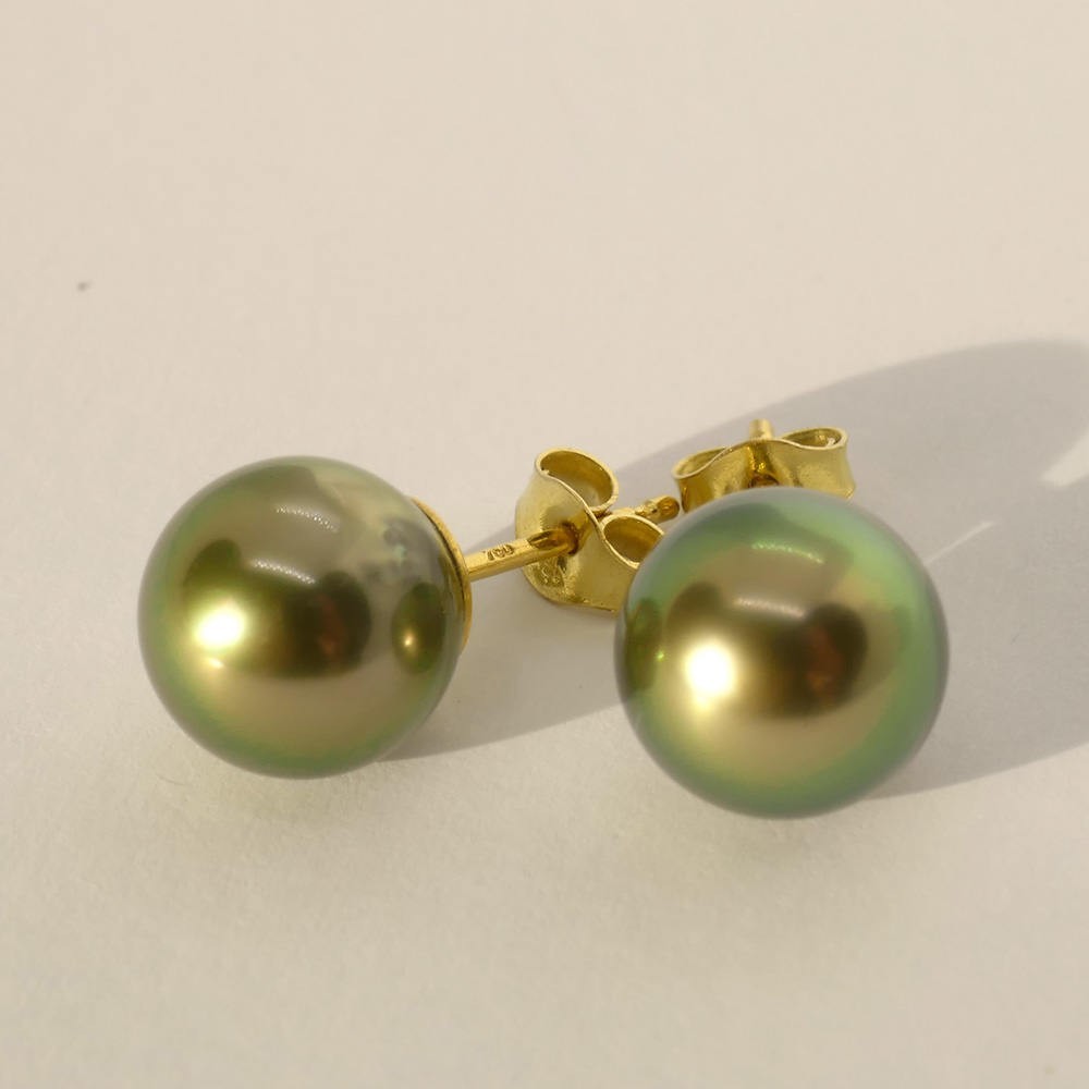 Boucles d'oreilles perles de Tahiti 9,5mm Top gemme couleur pistache