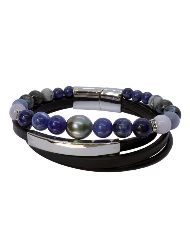 Inspiration in  blue: Bracelet homme perle de Tahiti et pierres bleues
