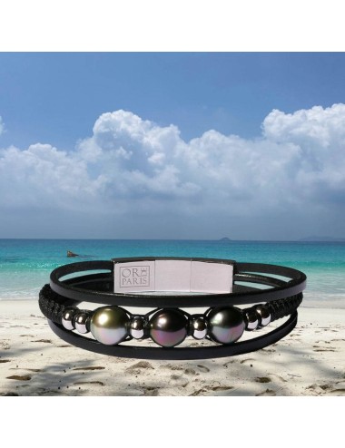Bracelet pour homme TRIO de perles de Tahiti Aubergine