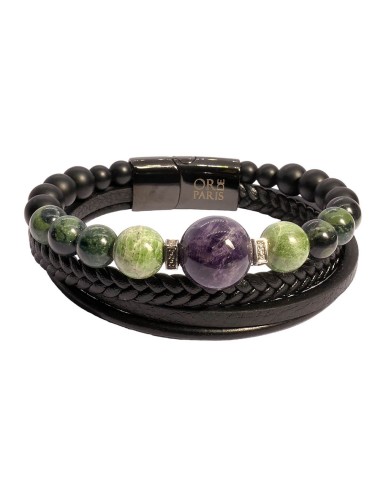 AMETHYST Bracelet luxe pour homme, améthyste, jade et jaspe vert
