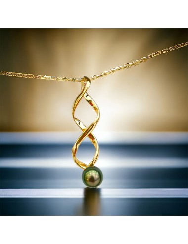 Tourbillon Collier Perle de Tahiti sur pendentif torsadé