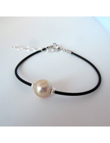 Bracelet Perle de culture d'eau douce blanc nacré. Caoutchouc et argent 925