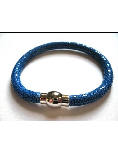Bracelet  RAY DECO en galuchat bleu saphir