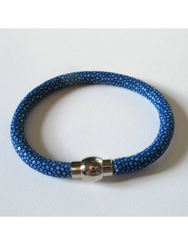 Bracelet  RAY DECO en galuchat bleu saphir