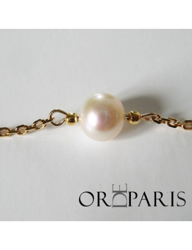 Bracelet Show Perle blanche. Plaqué or